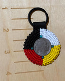 Beaded Native Medicine wheel keychain, Beaded Native key chain, Buffalo nickel Keychain, Indigenous keychain