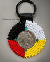 Beaded Native Medicine wheel keychain, Beaded Native key chain, Buffalo nickel Keychain, Indigenous keychain