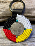 Beaded Native Medicine wheel keychain, Beaded Native key chain, Buffalo nickel Keychain, Indigenous keychain