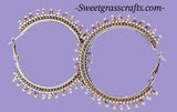Purple & silver 2 1/2” beaded hoop earrings