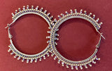 Purple & silver 2 1/2” beaded hoop earrings