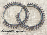 Purple & silver 2 1/2” beaded hoop earrings