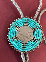 Unisex Beaded buffalo nickel bolo tie, Western bolo tie, Native American beaded bolo tie, bolo tie