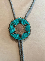 Unisex Beaded buffalo nickel bolo tie, Western bolo tie, Native American beaded bolo tie, bolo tie