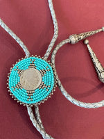 Unisex Beaded buffalo nickel bolo tie, Western bolo tie, Native American beaded bolo tie, bolo tie