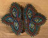 Copper blue beaded earrings, Mardi Gras earrings