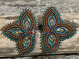 Copper blue beaded earrings, Mardi Gras earrings