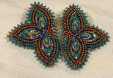 Copper blue beaded earrings, Mardi Gras earrings