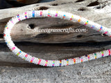 Frosted neon & white key chain, 8” wristlet beaded keychain, Beaded wristlet, neon key fob