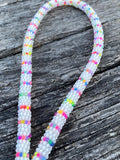 Frosted neon & white key chain, 8” wristlet beaded keychain, Beaded wristlet, neon key fob