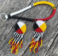 Beaded medicine wheel fringe earrings, Indigenous beaded fringe earrings