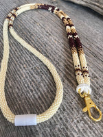 21” beaded cream gold and maroon lanyard, beaded safety breakaway lanyard