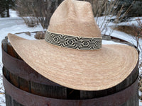 Black cream beaded optical illusion hatband, cowboy hat band, sun hatband