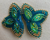 Teal green & gold beaded earrings, Native American beaded earrings, Indigenous beadwork, beaded earrings, unique earrings