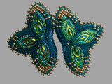 Teal green & gold beaded earrings, Native American beaded earrings, Indigenous beadwork, beaded earrings, unique earrings