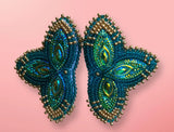 Teal green & gold beaded earrings, Native American beaded earrings, Indigenous beadwork, beaded earrings, unique earrings
