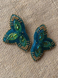 Teal green & gold beaded earrings, Native American beaded earrings, Indigenous beadwork, beaded earrings, unique earrings