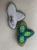 Teal green & gold beaded earrings, Native American beaded earrings, Indigenous beadwork, beaded earrings, unique earrings