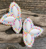 Frosted neon beaded earrings, large white & neon earrings, festival earrings