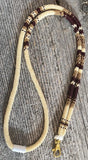 21” beaded cream gold and maroon lanyard, beaded safety breakaway lanyard