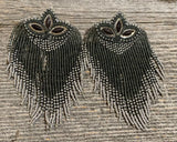 Chandelier grey fringe beaded earrings