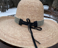 Black cream beaded optical illusion hatband, cowboy hat band, sun hatband