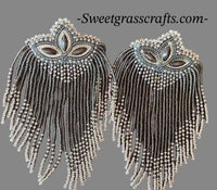 Chandelier grey fringe beaded earrings