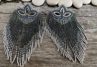 Chandelier grey fringe beaded earrings