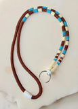 Brown & turquoise beaded safety lanyard, breakaway badge lanyard, ID holder, cruise essential