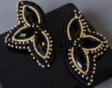 Black & Gold beaded earrings, Native American beaded earrings, Indigenous beadwork, gold beaded earrings, unique black earrings