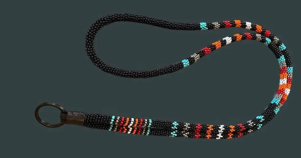 Black with multiple colour beaded safety breakaway lanyard