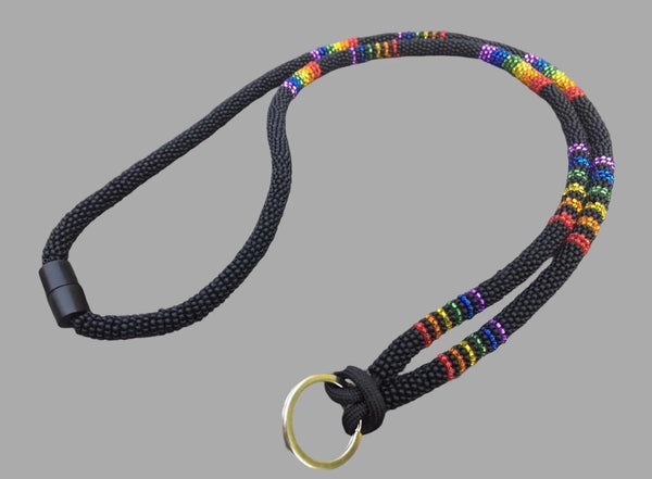 Pride Breakaway lanyard, Black Beaded Lanyard, Pride beaded lanyard, Badge holder, Cruise, key chain, ID carrier, Gay pride safety lanyard
