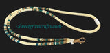 Beaded green gold cream lanyard, safety breakaway lanyard