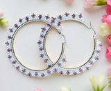 2” purple iris & white beaded hoop earrings, beaded delica hoop earrings, unique beaded earrings