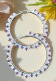 2” purple iris & white beaded hoop earrings, beaded delica hoop earrings, unique beaded earrings