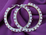 White & iris purple beaded Delica bracelet and 2” beaded hoop earrings, earring bracelet set, beaded jewelry set