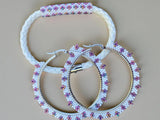 White & iris purple beaded Delica bracelet and 2” beaded hoop earrings, earring bracelet set, beaded jewelry set