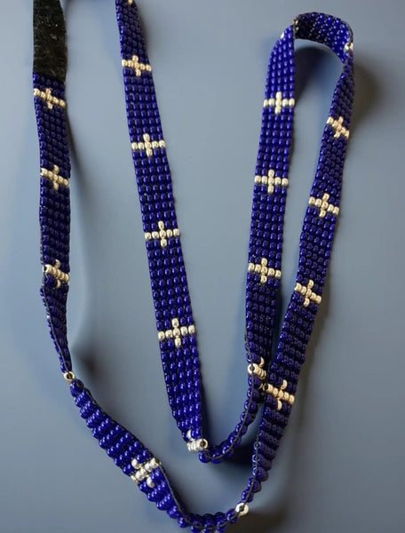 Royal blue & silver beaded hat band, fedora hat band, western hat band, cowboy hat band, unisex beaded hat band, western fashion