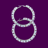 2” purple iris & white beaded hoop earrings, beaded delica hoop earrings, unique beaded earrings