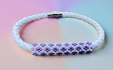 White & iris purple beaded Delica bracelet and 2” beaded hoop earrings, earring bracelet set, beaded jewelry set