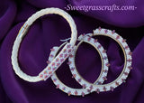 White & iris purple beaded Delica bracelet and 2” beaded hoop earrings, earring bracelet set, beaded jewelry set