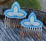 Native American beaded hair comb-aqua white