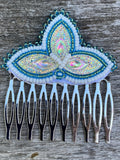 Native American beaded hair comb-aqua white