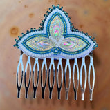 Native American beaded hair comb-aqua white