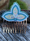 Native American beaded hair comb-aqua white