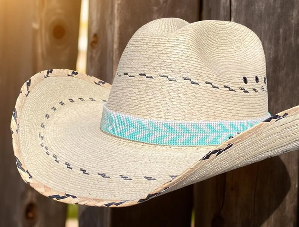Stylish ladies beaded cowboy hatband, white & mint unique hatband