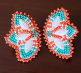 Native American Beaded Earrings, turquoise & coral, butterfly earrings, flower earrings, regalia, turquoise beaded earrings,