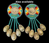 Beaded Buffalo nickel coin earrings, Buffalo Nickel Beaded Earrings in Sunset Colors