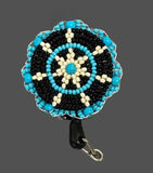 Beaded pink howlite badge reel, Native American beaded badge holder, Indigenous beadwork, beaded ID holder, ID card reel