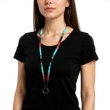 Beaded turquoise & red lanyard, safety lanyard, breakaway lanyard, Badge holder, long keychain, ID holder, cruise essential